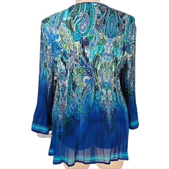 Dress Barn Blue Green Sparkle Beaded Bell Sleeve Blouse Swim Cover-up EUC sz 2X - Picture 5 of 9